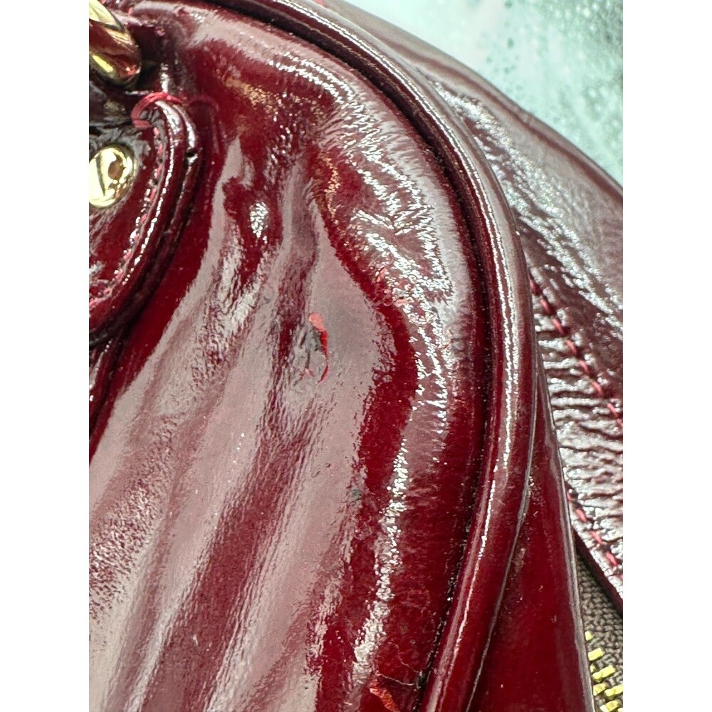 Zina Eva Burgundy Patent Leather Satchel Bag Gold Hardware Crossbody NWT/FLAW - Picture 5 of 10